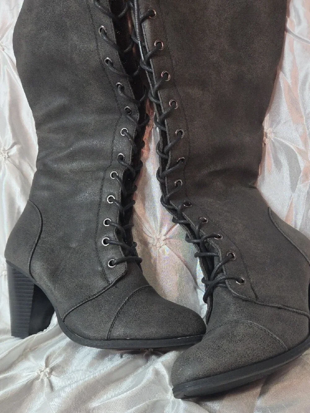 Forever New Charcoal Lace-Up Over-the-Knee Heeled Boots